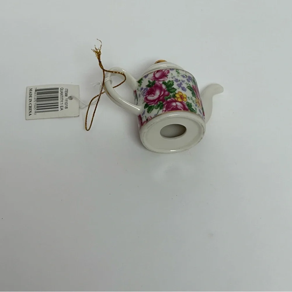 Mini Tea Pot 3” Decorative Floral Design Gold Trim Cottage Core